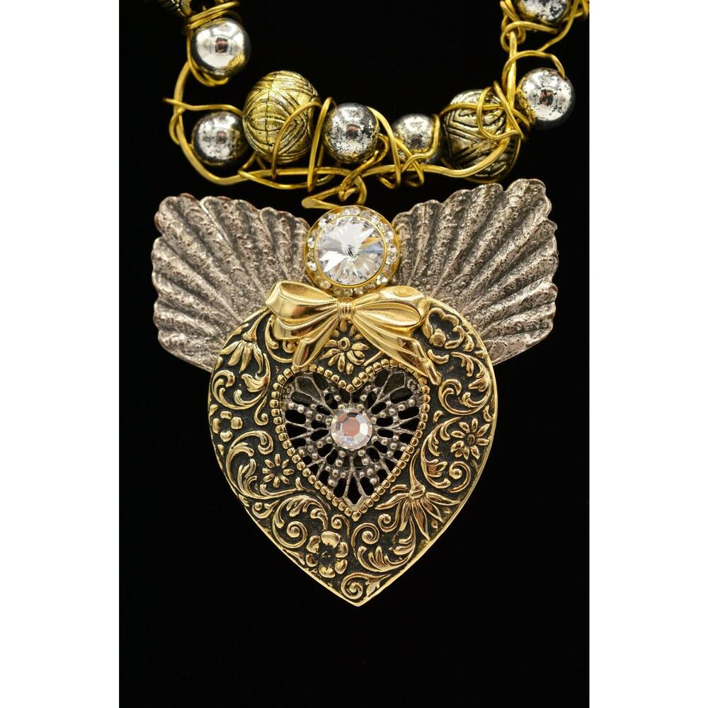 Handcrafted Jane AOL Pendant Collar Necklace Angel Crystal Signed 1990s Bin2C